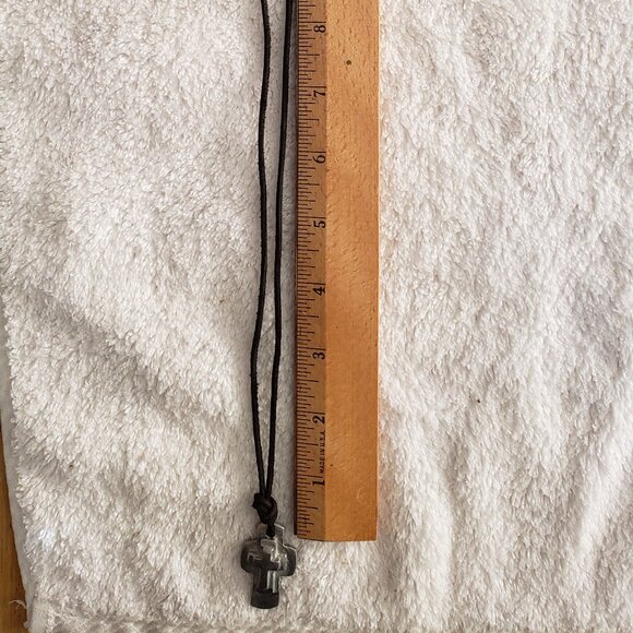 Metal Cross Leather Necklace Sparkly Cross Bracelet with Semi-Precious Stone - Picture 5 of 10